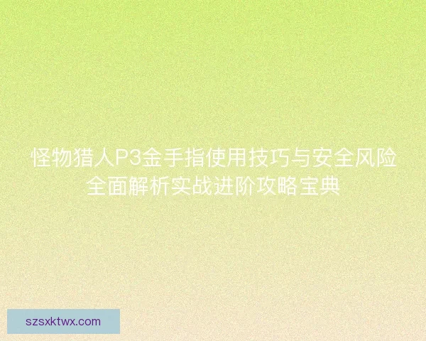 怪物猎人P3金手指使用技巧与安全风险全面解析实战进阶攻略宝典
